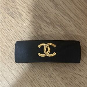 CHANEL Black and Gold Logo Hair barrette